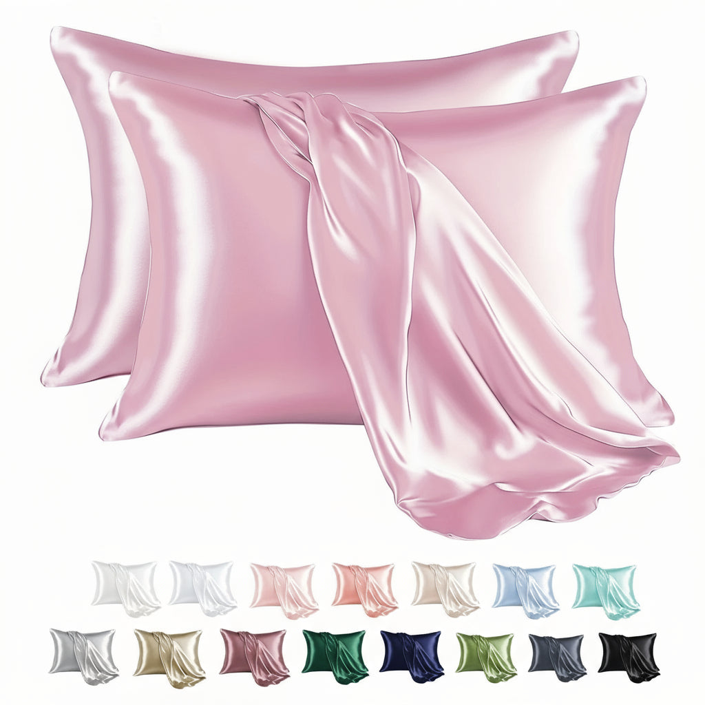 Huin Skincare Satin Pillowcase – 1 Pair, Skin-Friendly & Anti-Allergy | Breathable Polyester Satin with Envelope Closure, Machine Washable